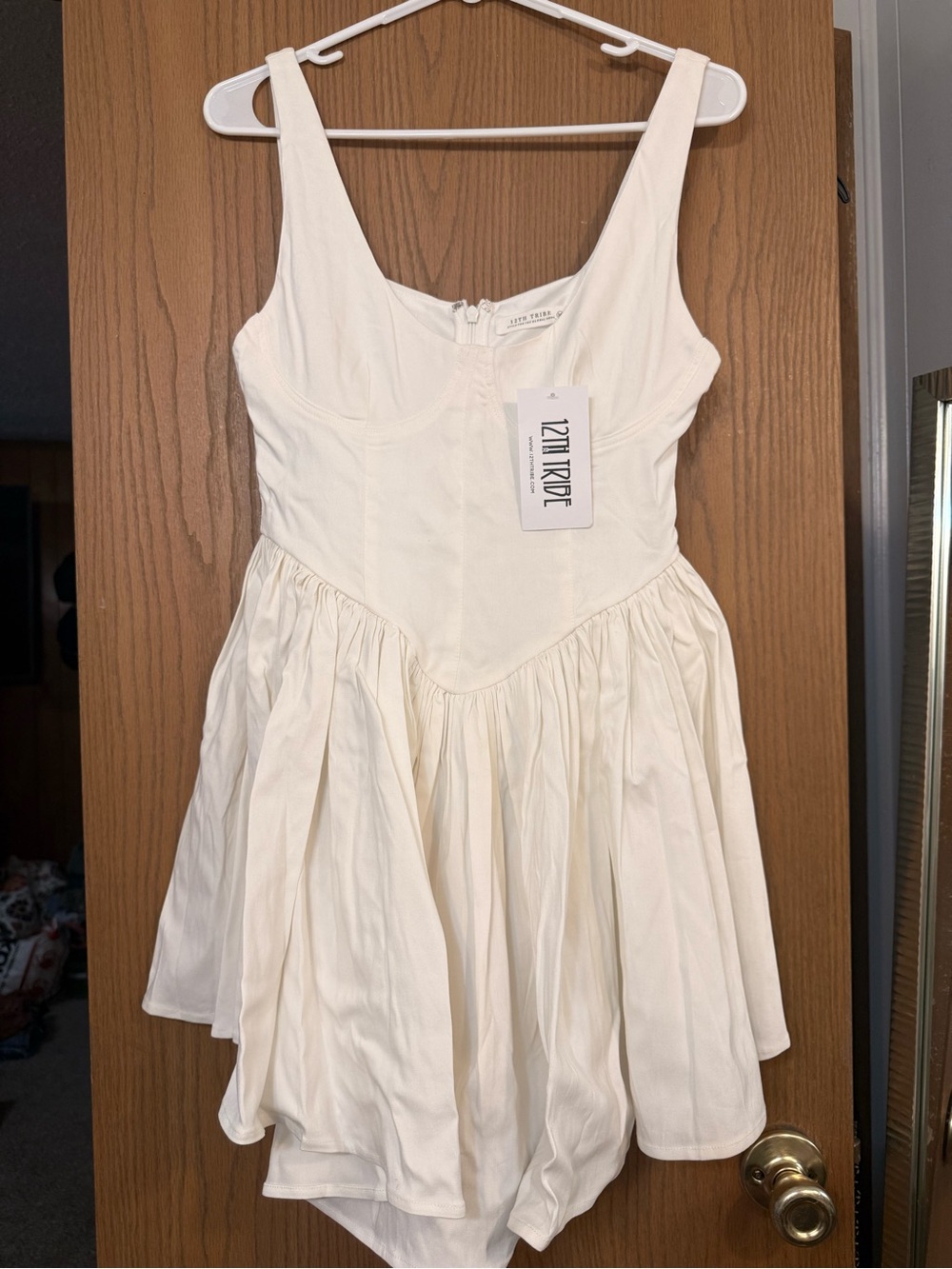 12th Tribe Cream Sleeveless Fit-and-Flare Mini Dress